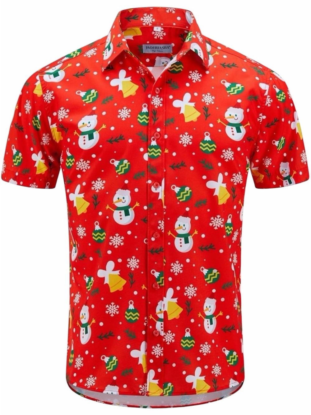 NWOT J&Dhuashua Red Snowman Short Sleeve Christmas Button Down - Size XL